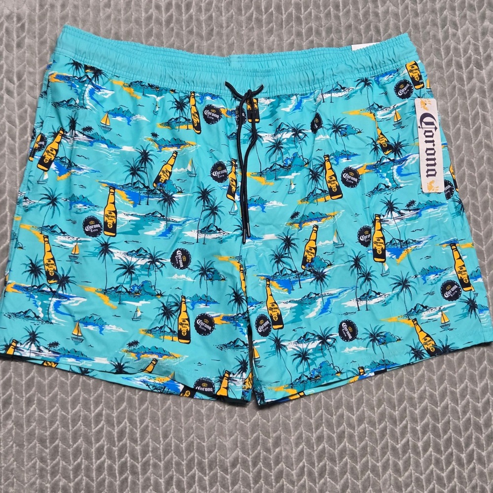 Corona Extra Mens 3XL Tropical Beer Print Board Shorts Swim Trunks Turquoise